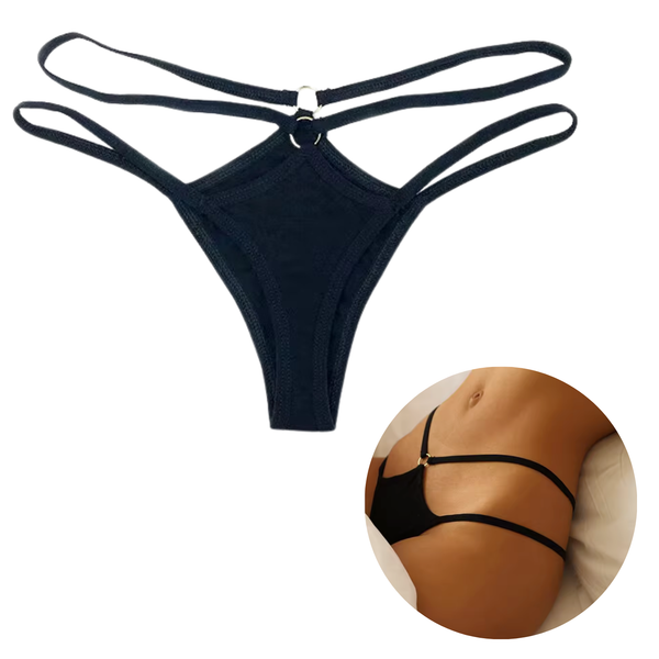 Sexy String met Dubbele Bandjes - Zwart - Dubbele Bandjes - Sexy Design - Dames Onderbroek - Lingerie / Ondergoed - Maat M