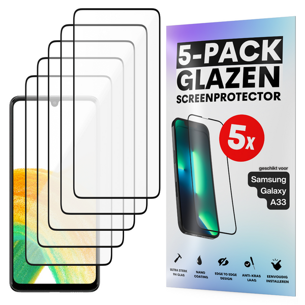 Screenprotector - Geschikt voor Samsung Galaxy A33 - Gehard Glas - Full Cover Tempered Glass - Case Friendly - 5 Pack
