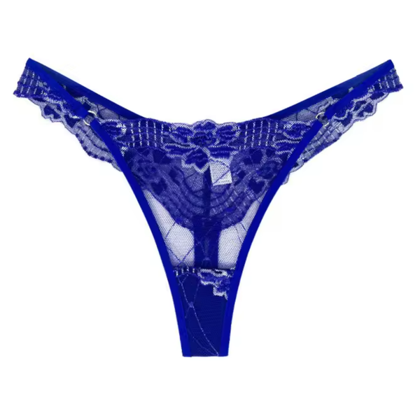 Kanten Dames String - Blauw - Comfortabel Zacht Kant Met Bloemen - Brazilian / Slip / Onderbroek - Sexy Lingerie / Ondergoed Voor Vrouwen - Maat M