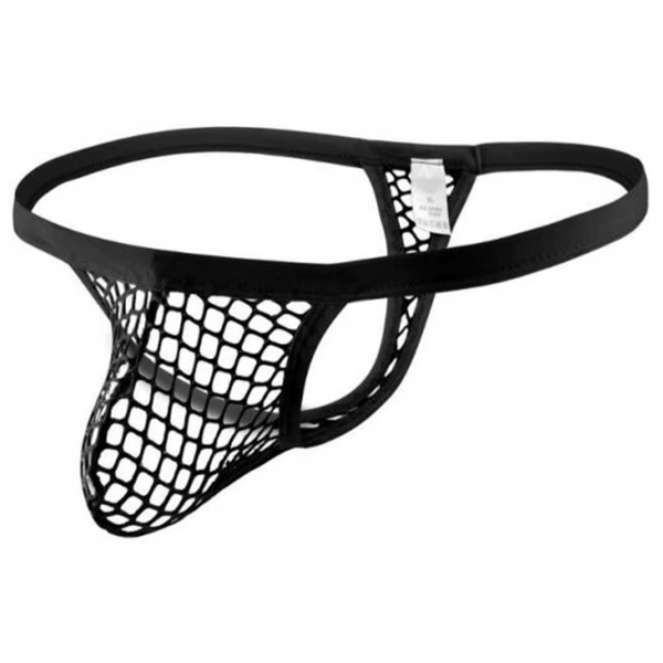 Heren Fishnet String – Transparant Zwart – Sexy Ondergoed voor Mannen – Verleidelijke Lingerie - Doorzichtig - Maat XXL