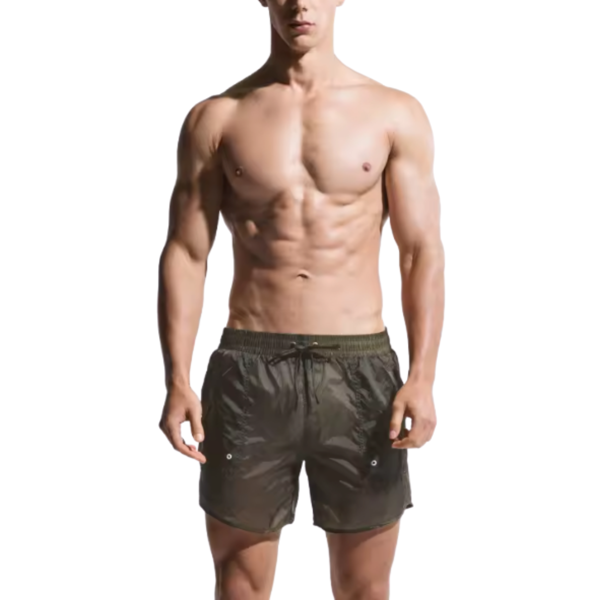 Heren Zwembroek Transparant Donkergoen - Groene Zwemshort - Army Green - Zwem Boxershort - Sexy Transparant Design - Met Zakken & Voering Binnenbroekje -  Mannen - Badkleding / Strandkleding / Zwemkleding - Maat XXXL / 3XL