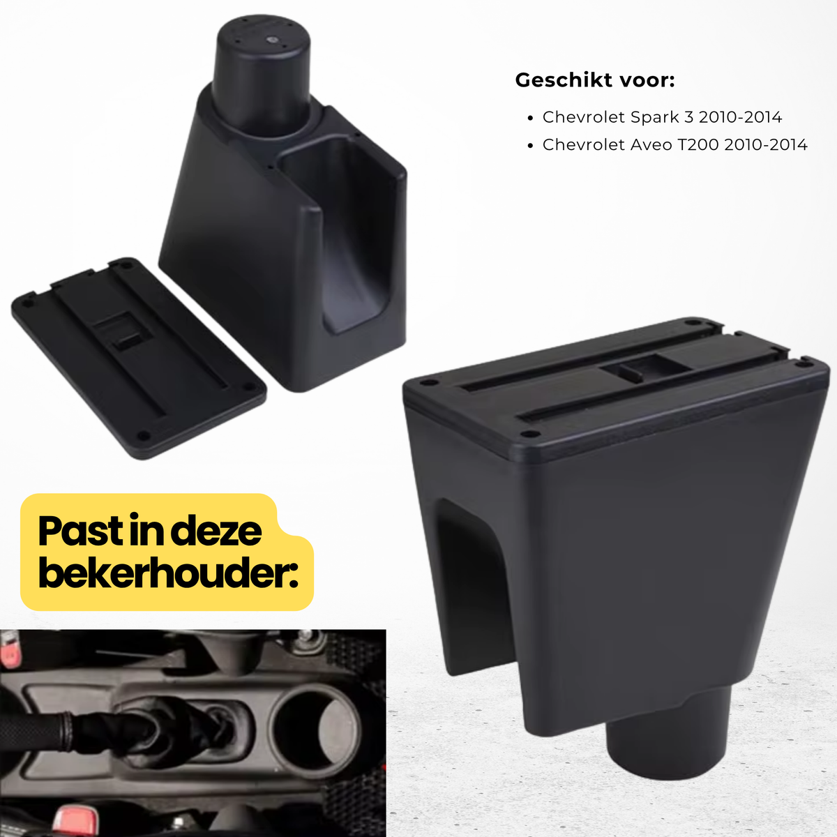 Multifunctionele Armsteun - Geschikt voor Chevrolet Spark 3 2010-2014 & Chevrolet Aveo T200 2010-2014 - 1 USBC & 2 USB Aansluitingen - Opbergvakken - Armleuning - Middenconsole - Bekerhouder