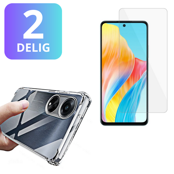 2 in 1 Set - Geschikt voor OPPO A38 - Transparant Hoesje + Screenprotector - Doorzichtige Shockproof TPU Case - Tempered Glass Screen Protector - Set van 2