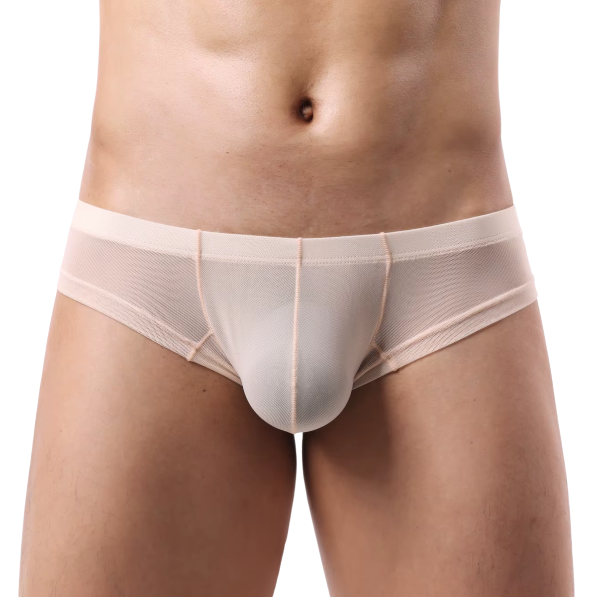 Heren String Transparant - Low Waist - G-String Doorzichtig Beige - Sexy Mesh Design - Mannen Onderbroek - Lingerie Voor Mannen - Ondergoed Maat L