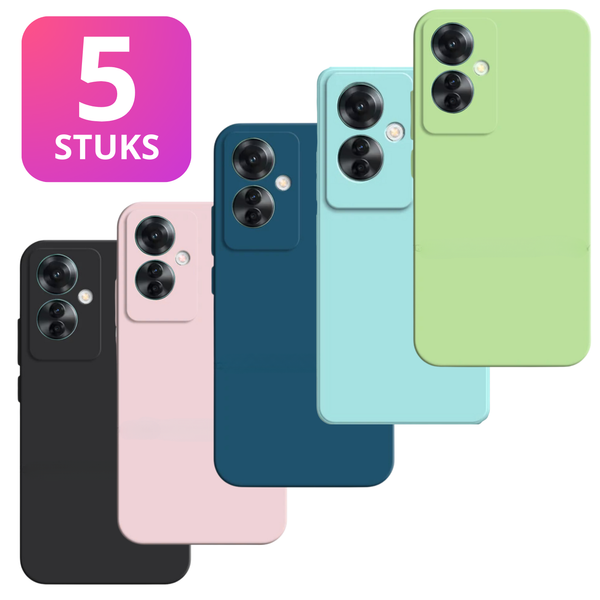 5 Pack - Hoesje Geschikt voor OPPO Reno 11F - 5x Siliconen Shock Proof Case - Stevige TPU Cover - Multipack met Groen, Zwart, Blauw, Roze en Paars