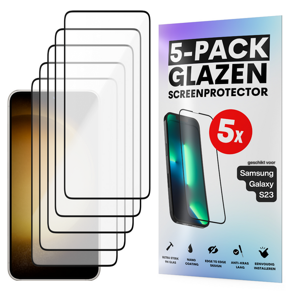 Screenprotector - Geschikt voor Samsung Galaxy S23 - Gehard Glas - Full Cover Tempered Glass - Case Friendly - 5 Pack