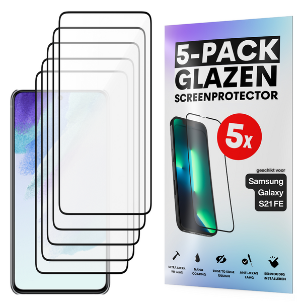 Screenprotector - Geschikt voor Samsung Galaxy S21 FE - Gehard Glas - Full Cover Tempered Glass - Case Friendly - 5 Pack