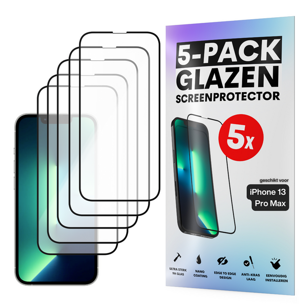Screenprotector - Geschikt voor iPhone 13 Pro Max - Gehard Glas - Full Cover Tempered Glass - Case Friendly - 5 Pack