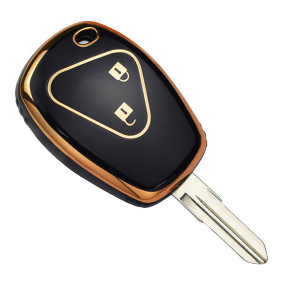 Zachte TPU Sleutelcover - Sleutelhoesje Geschikt voor Renault / Dacia - Renault Clio / Twingo / Modus / Kangoo / Laguna / Dacia Logan / Duster / Sandero - Zwart - Randen Goud - Sleutel Hoesje Cover - Auto Accessoires