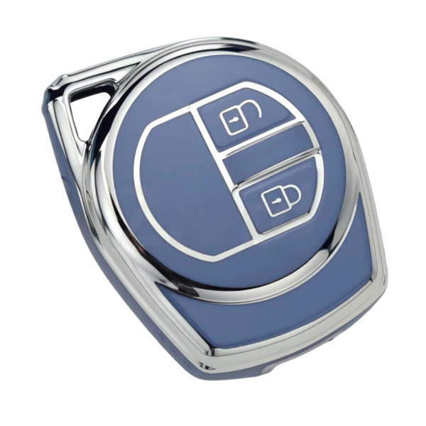 Zachte TPU Sleutelcover - Sleutelhoesje Geschikt voor Suzuki Swift / Grand Vitara / SX4 / Vitara / Jimny / Celerio - Blauw met Zilver - Key Cover - Auto Accessoires