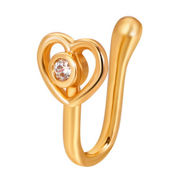 Fake Neuspiercing Goud - Hart met Diamantje - Nep Neuspiercing Sieraad - Neusring - Nep Piercing Neus Ringetje - Metaal