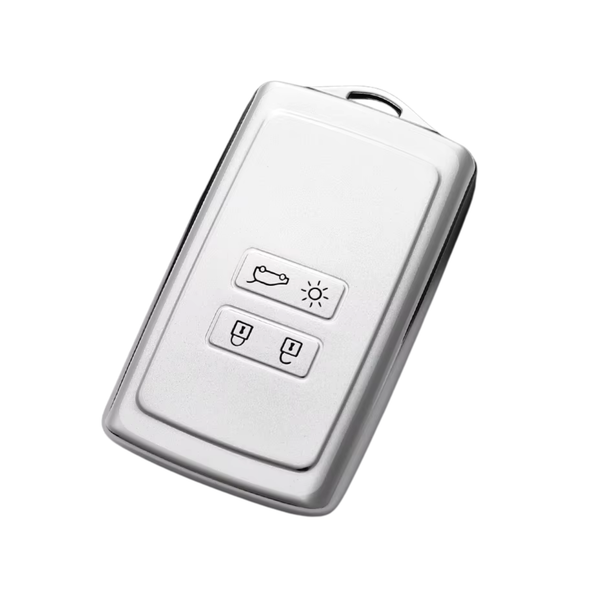 Zachte TPU Sleutelcover - Sleutelhoesje Geschikt voor Renault Koleos / Scénic 4 / Arkana / Captur / Mégane / Talisman / Espace / Clio / Zoë / Dacia Sandero - Wit Met Zilveren Randen - Key Cover - Auto Accessoires
