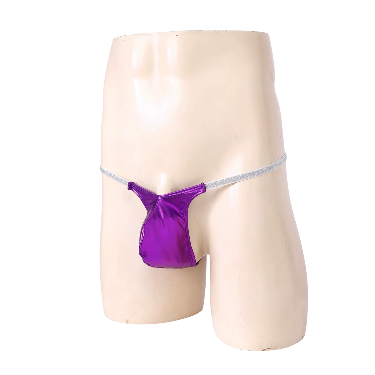 Heren Glanzende G-String – Paars - Sexy Pouch Ondergoed - Mini String - Smalle Zilveren Bandjes - Lage Taille & Hoge Elasticiteit – Ondergoed / Onderbroek / Slip - Mannen Lingerie - One Size
