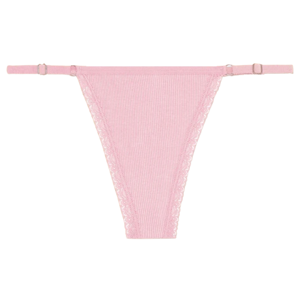 Sexy Dames String - Roze Ribstof - Dames Lingerie / Ondergoed - Kant - 95% Katoen - Maat S