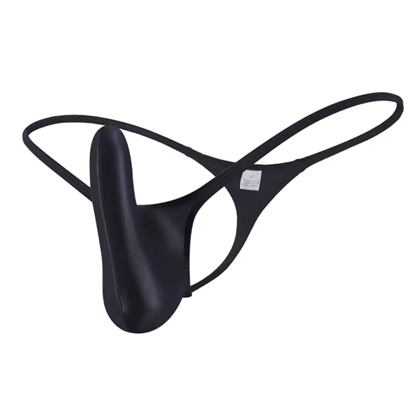 Heren Satijnen G-String – Zwart - Sexy Pouch Ondergoed – Glanzend Satijn - Lage Taille en Hoge Elasticiteit – Onderbroek / Slip - Mannen Lingerie - Maat XL
