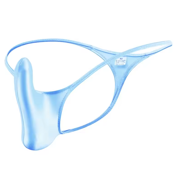 Heren Satijnen G-String – Blauw - Sexy Pouch Ondergoed – Glanzend Satijn - Lage Taille en Hoge Elasticiteit – Onderbroek / Slip - Mannen Lingerie - Maat L