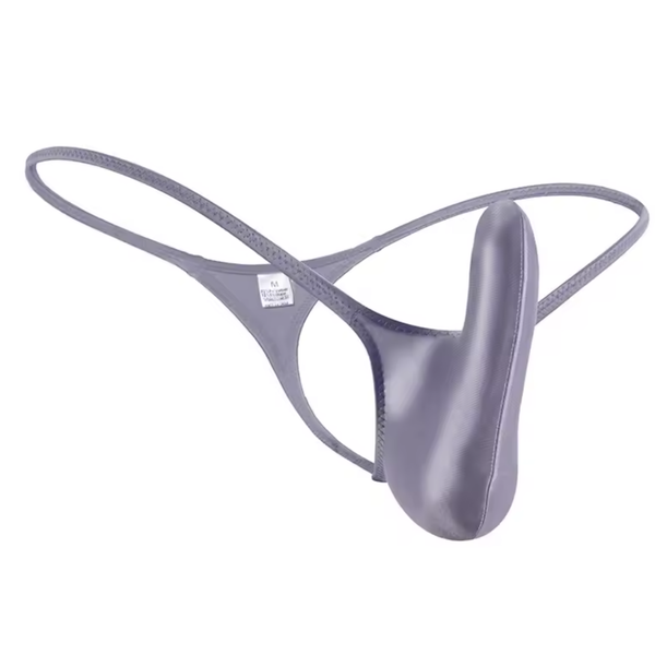 Heren Satijnen G-String – Grijs - Sexy Pouch Ondergoed – Glanzend Satijn - Lage Taille en Hoge Elasticiteit – Onderbroek / Slip - Mannen Lingerie - Maat XL