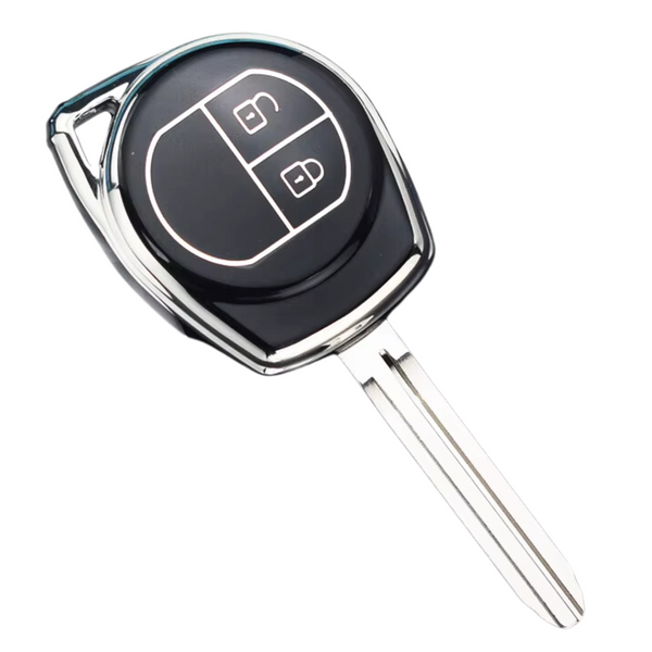 Zachte TPU Sleutelcover - Sleutelhoesje Geschikt voor Suzuki Swift / Grand Vitara / SX4 / Vitara / Jimny / Celerio - Zwart met Zilver - Key Cover - Auto Accessoires