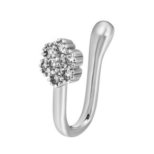 Fake Neuspiercing Zilver - Diamantjes - Nep Neuspiercing Sieraad - Neusring - Nep Piercing Neus Ringetje - Metaal