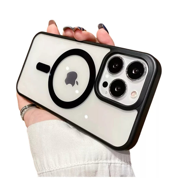 Transparant Magneet Ring Hoesje - Geschikt voor Apple iPhone 13 / 14 - Zwarte Randen - Stevig Doorzichtig Shockproof - Magnetisch - TPU Rand - Anti Yellowing Achterkant (Magneetring Compatible)