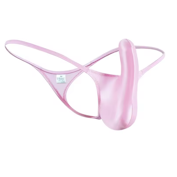 Heren Satijnen G-String – Roze - Sexy Pouch Ondergoed – Glanzend Satijn - Lage Taille en Hoge Elasticiteit – Onderbroek / Slip - Mannen Lingerie - Maat L