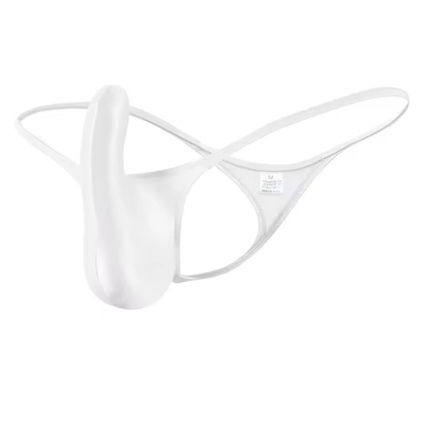 Heren Satijnen G-String – Wit - Sexy Pouch Ondergoed – Glanzend Satijn - Lage Taille en Hoge Elasticiteit – Onderbroek / Slip - Mannen Lingerie - Maat XL