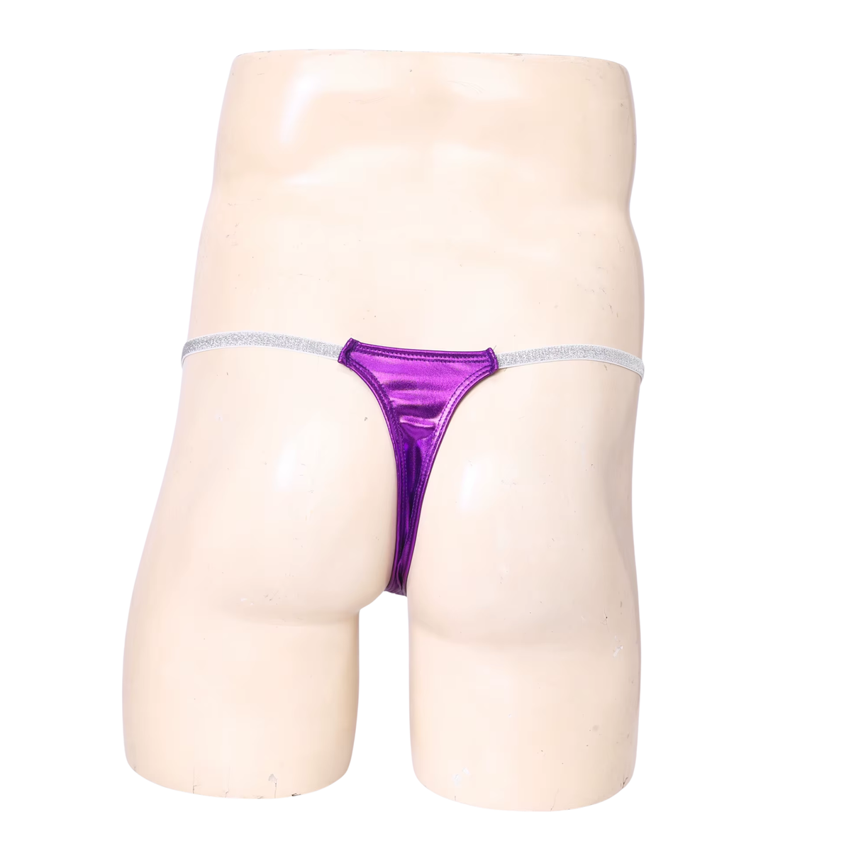 Heren Glanzende G-String – Paars - Sexy Pouch Ondergoed - Mini String - Smalle Zilveren Bandjes - Lage Taille & Hoge Elasticiteit – Ondergoed / Onderbroek / Slip - Mannen Lingerie - One Size