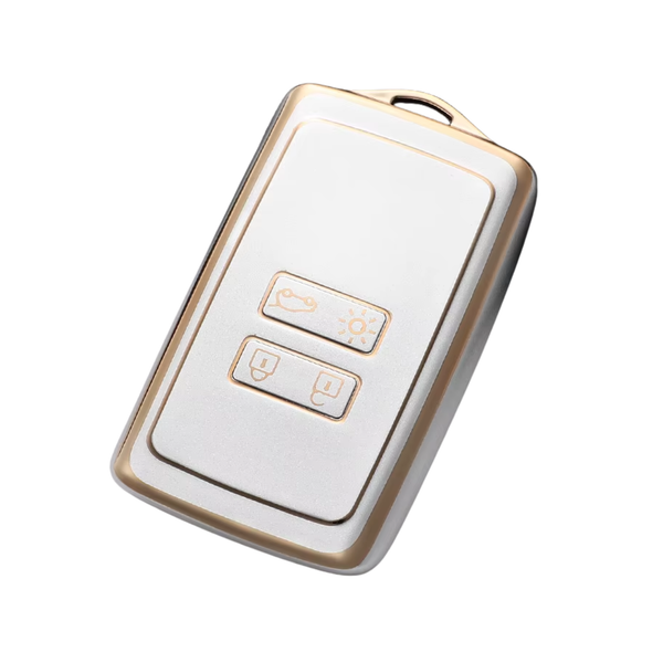 Zachte TPU Sleutelcover - Sleutelhoesje Geschikt voor Renault Koleos / Scénic 4 / Arkana / Captur / Mégane / Talisman / Espace / Clio / Zoë / Dacia Sandero - Wit Met Gouden Randen - Key Cover - Auto Accessoires