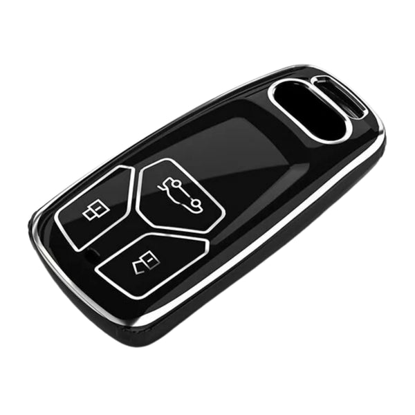 Zachte TPU Sleutelcover - Geschikt voor Audi A4 / A5 / A6 / A7 / S4 / S5 / S6 / Q5 / TT / RS - Zwart met Zilver - Sleutel Hoesje Cover - Auto Accessoires