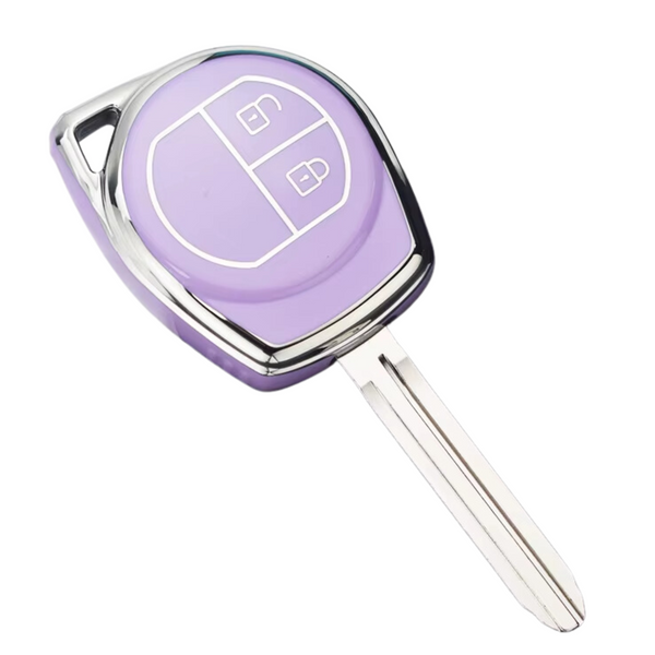 Zachte TPU Sleutelcover - Sleutelhoesje Geschikt voor Suzuki Swift / Grand Vitara / SX4 / Vitara / Jimny / Celerio - Paars met Zilver - Key Cover - Auto Accessoires