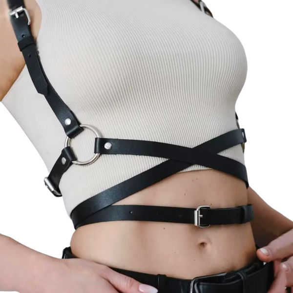 Sexy BDSM Harnas Tuigje met Riempjes - Kunstleder Bondage Lingerie - Verstelbaar Zwart - Erotisch Riem voor Mannen en Vrouwen - Sex Toys