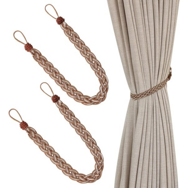 Gordijnhouders Gevlochten - 2 Stuks Haakloos Touw - Design voor Gordijnen - Sierlijke Gordijn Tiebacks - Beige Naturel Kleur - Woon Accessoires