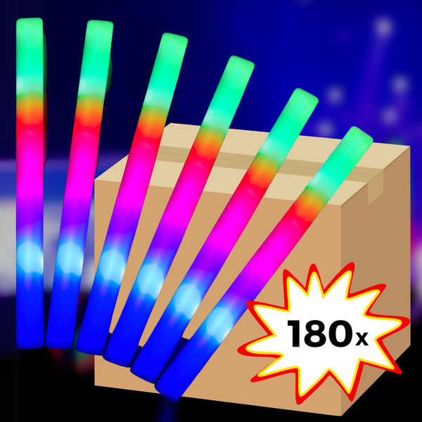 180x Led Lichtstaven Foam - Multicolor Led Sticks - FEEST VOORDEELPACK - Neon Party Sticks - Verjaardag Feest Versiering - Bruiloft Huwelijk - Lichtstaaf - Lampjes Kerst - Glow in The Dark