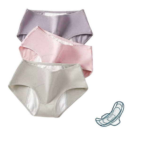 3 Pack - Menstruatie Ondergoed - Roze, Grijs en Paars - Dames Slips - Comfortabel & Absorberend - Onderbroek 95% Katoen - Dames Lingerie / Ondergoed Set - Maat L