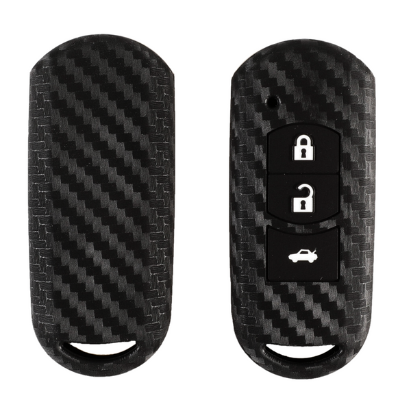 Zachte Carbon Sleutelcover met Knoppen - Sleutelhoesje Geschikt voor Mazda 2 / 3 / 5 / 6 / CX-3 / CX-5 / CX-7 / CX-8 / Demio - Siliconen Materiaal - Sleutel Hoesje Cover - Auto Accessoires