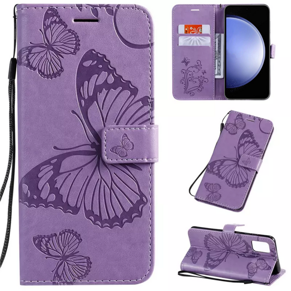Hoesje Vlinders Paars - Geschikt voor Samsung Galaxy S23 FE  - Portemonnee Book Case - Boekje Met Kaarthouder / Pasjeshouder en Magneetsluiting - Booklet - Wallet Beschermhoes - Telefoonhoesje