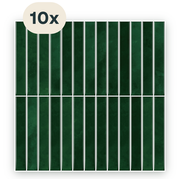 Solusia Zelfklevende Plaktegels - Groen – 10 Hoogwaardige Plaktegels voor Wand – Waterdichte Wandpanelen voor Keuken, Badkamer en Toilet – 30 x 30 cm – Makkelijk aan te brengen - Tegeltjes Tegelstickers - Smal Patroon