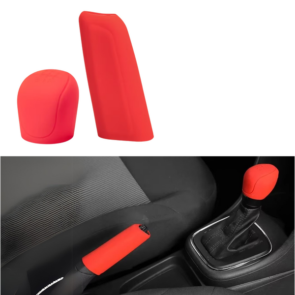 Versnellingspook + Handrem Set - Siliconen Antislip Hoesjes - Versnellingspook Hoes en Handrem Hoes - Auto Accessoire - Universeel - Rood