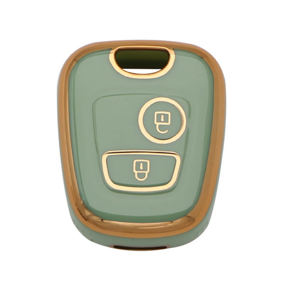 Zachte TPU Sleutelcover - Geschikt voor Toyota Aygo / Citroën C1 / Peugeot 107 - Groen en Goud - Sleutel Hoesje Cover Geschikt voor Peugeot 107 / 107 / 206 / 207 / 306 / 307 / 406 / 407 - Randen Goud - Auto Accessoires