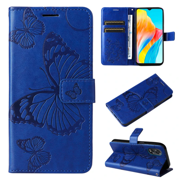 [EOL] Hoesje Vlinders Blauw - Geschikt voor OPPO A58  - Portemonnee Book Case - Boekje Met Kaarthouder / Pasjeshouder en Magneetsluiting - Booklet - Wallet Beschermhoes - Telefoonhoesje