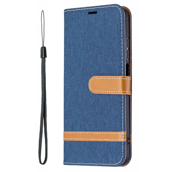 Hoesje Denim Look - Geschikt voor Samsung Galaxy A53 5G - Portemonnee Book Case Blauw - Boekje Met Kaarthouder / Pasjeshouder en Magneetsluiting - Booklet Beschermhoes - Boekhoesje met Draagkoord - Mapje
