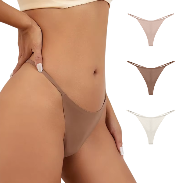 Dames Strings Naadloos - Neutrale Kleuren - Smalle Bandjes - Seamless Ondergoed - Lichtbruin / Wit / Lichtroze - Comfortabele en Sexy Lingerie - Brazilian / Slip / Onderbroek - Maat L