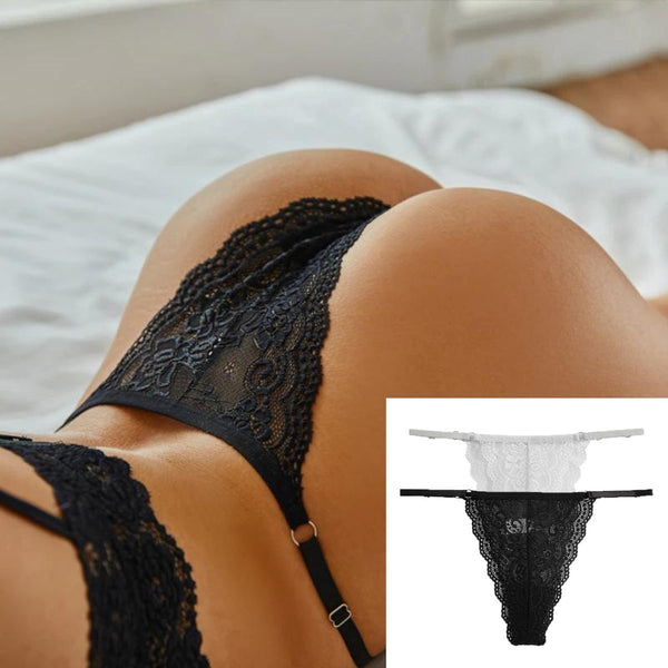 Luxe Dames String met Kant - 2 Stuks - Wit & Zwart - Intieme Lingerie Dames / Ondergoed Set Vrouw - High Waist - Maat L