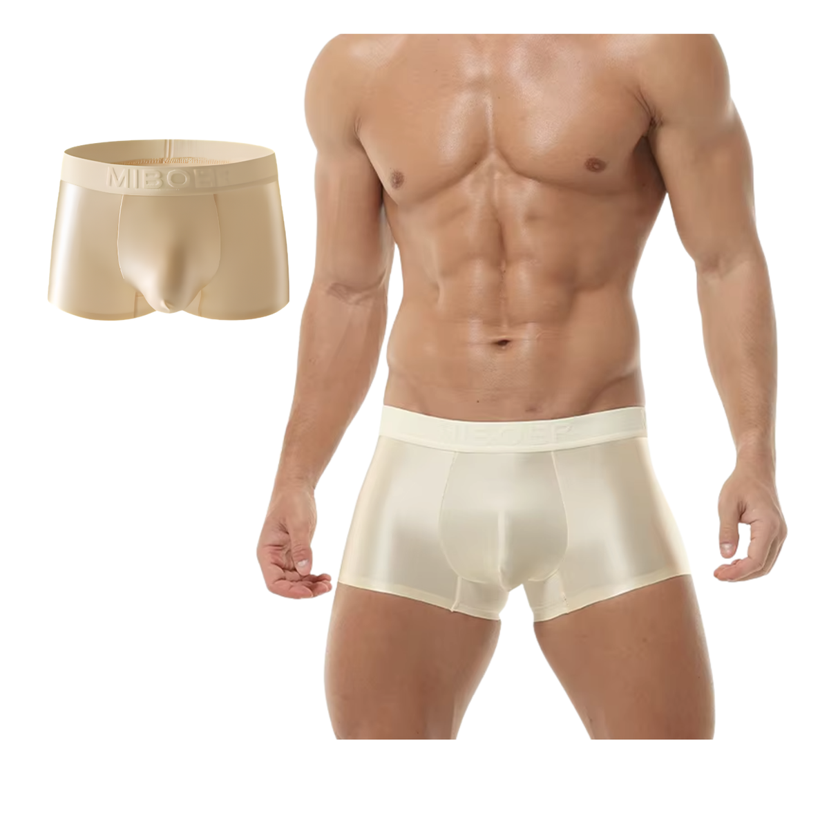 Sexy Beige Boxershort - Nude Satijn - Heren Boxer - Mannen Onderbroek - Lingerie Voor Mannen - Comfortabel Ondergoed - Maat M