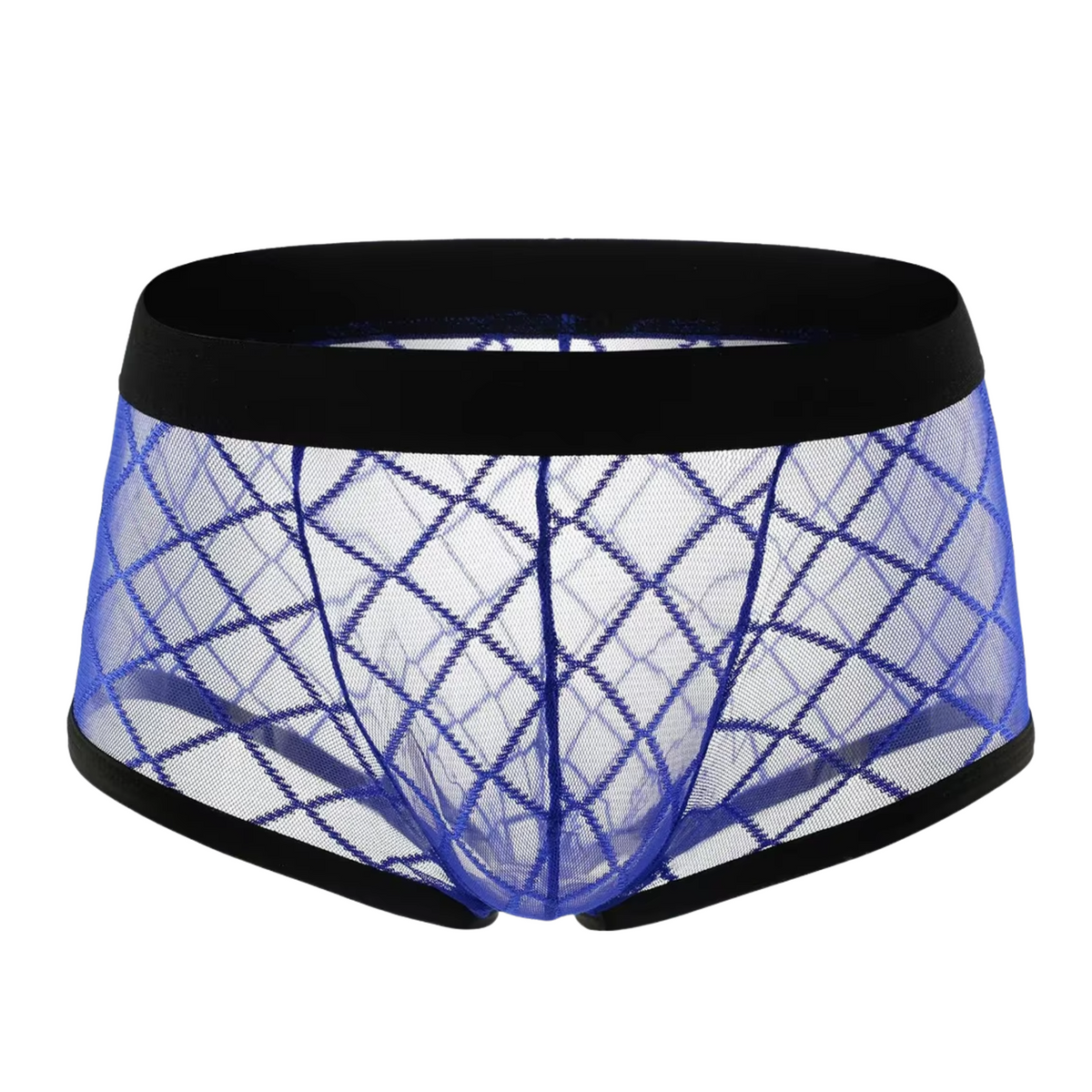 Heren Boxershort Transparant - Boxer Doorzichtig Donkerblauw - Sexy Transparant Design met Ruitmotief - Mannen Onderbroek - Lingerie Voor Mannen - Ondergoed Maat XL
