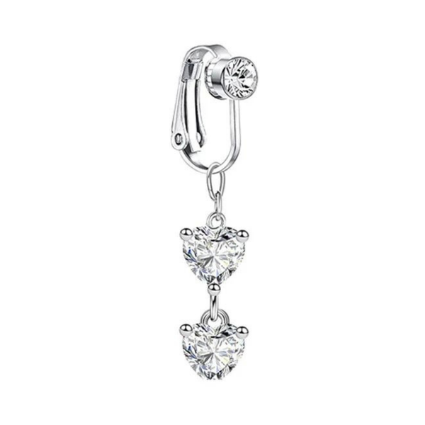 Fake Navelpiercing Zilver - Nep Navelpiercing - Kristal Hartjes - Stainless Steel - Piercing Voor Navel zonder Gaatje