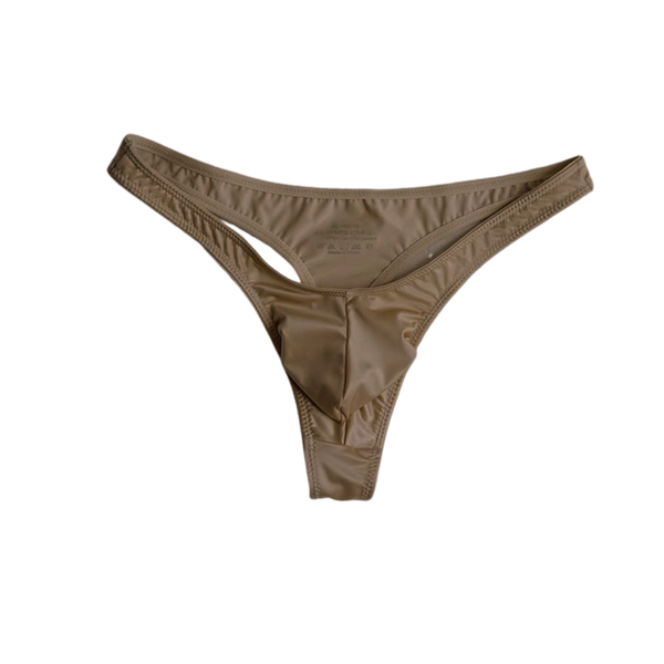 Heren Satijnen G-String – Bruin - Sexy Ondergoed – Glanzend Satijn - Lage Taille en Hoge Elasticiteit – Onderbroek / Slip - Mannen Lingerie - Maat XXL / 2XL