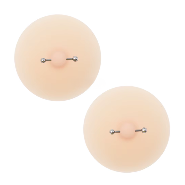 Fake Piercing Tepelcovers - Zilver - Stainless Steel - 2 Stuks - Beige - Tepelpiercing / Nipplecover / Tepelcover / Tepelsticker - Nep Piercing - Verkleedaccessoires - 8,5 CM