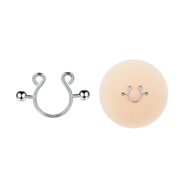 Fake Tepel Piercing - Zilver - Stainless Steel - 1 Stuk - Neuspiercing / Tepelpiercing / Tepelklem - Neusring / Tepelring - Nep Septum Ring Piercing - Verkleedaccessoires - 15 mm