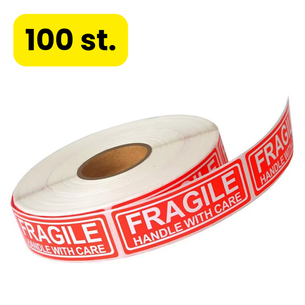 100 Stuks - FRAGILE Handle With Care Stickers - Breekbaar Stickers - Voor Pakketen, Verhuizen en Transport - Waarschuwing Etiketten